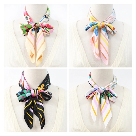 Vintage Floral Print Satin Square Scarf For Women Lightweight Elegant Neck Scarf Head Wrap Accessory Versatile Fashion