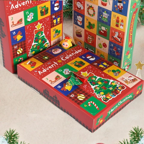Weihnachts Adventskalender Box Karton Gitter Countdown DIY Überraschung Feiertag Party Geschenkverpackung Cartoon Stil