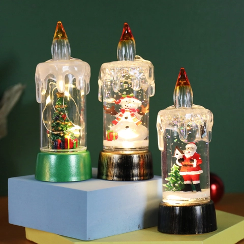 Weihnachts LED Kerzenlicht Schneekugel Weihnachtsmann Schneemann Ornament Glitzer Wasser Flammenloses Nachtlicht Dekor Kunststoff