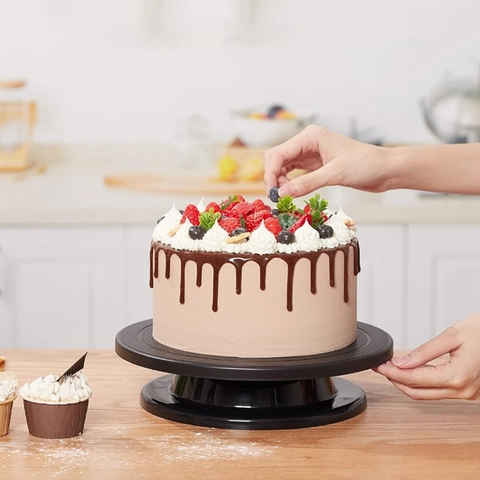 Black Cake Turntable Rotating Stand With Spatulas And Scrapers Plastic Baking Tools For DIY Cake Decorating