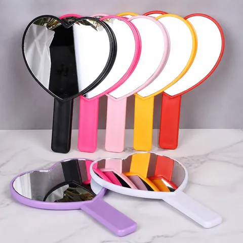 Hartvormige Handspiegel Make-Up Spiegel Schattige Draagbare Cosmetische Spiegel Met Handvat Plastic HD Spiegel Voor Vrouwen