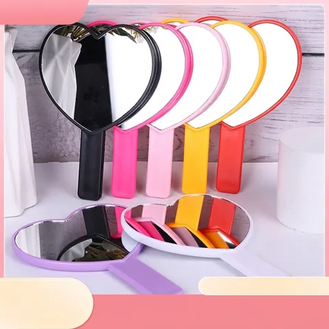Specchio A Mano A Forma Di Cuore Specchio Da Trucco Carino Portatile Specchio Cosmetico Con Manico Plastica Specchio HD