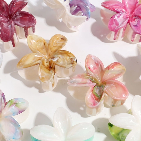 Hair Claw Clips Acetate Butterfly Flower Shape Marble Pattern Gradient Non-Slip Headwear Fashion Accessories For Women