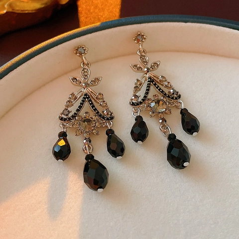 Pendientes Vintage Estilo Palacio Francés Borla Aleación Cristal Con Poste De Oreja De Plata De Ley 925 Para Mujeres