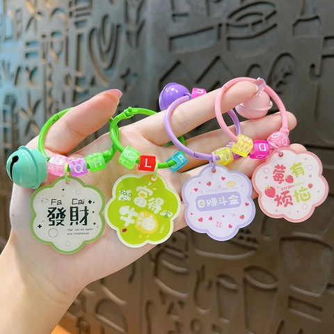 Minimalist Creative Acrylic Blessing Text Keychain Flower Bag Ornament Cute Letter Bead Bell Pendant For Women Girls Gift
