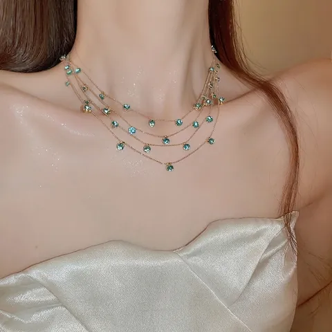Multi Layer Choker Halskette Mit Bunten Runden Zirkonia Eleganter Modeschmuck Für Frauen Luxuriöses Funkelndes Accessoire