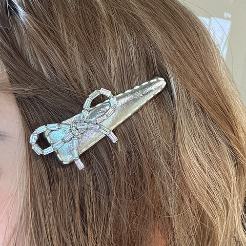 Pinza De Pelo Pico De Pato Con Lazo De Strass Cuero Sintético Triángulo Clip Lateral Accesorio De Moda Elegante Mujer