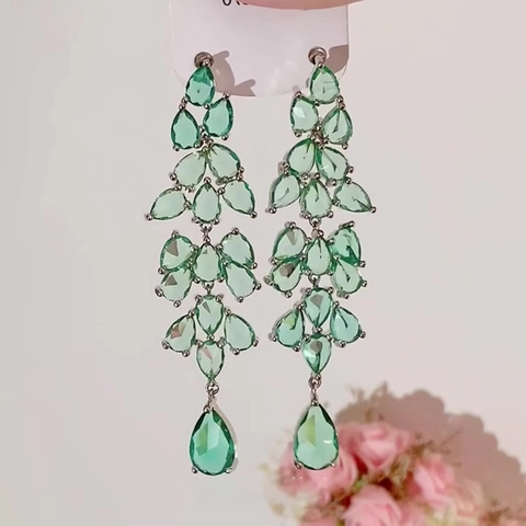 Grüne Zirkon Wassertropfen Quaste Ohrringe Kupfer Schmuck Mit Silver Earring Post Blattform Elegante Mode Für Frauen