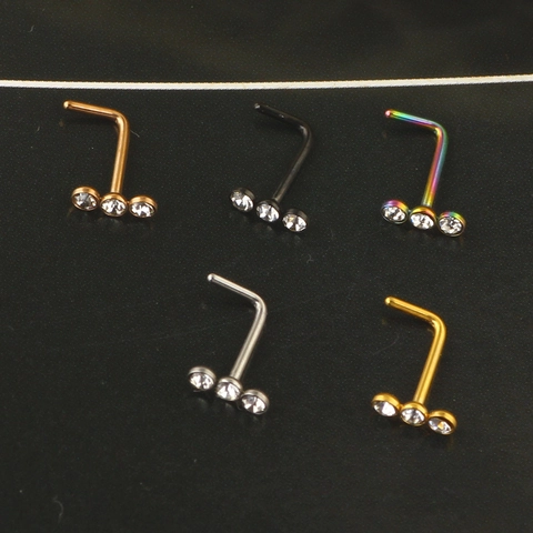 Pendientes De Nariz En Forma De L De Acero Inoxidable Fila Circonita Piercing Joyería Corporal Hipoalergénica