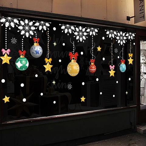 Christmas Window Clings Snowflakes Balls Stars PVC Static Stickers Double Sided Decoration For Glass Shop Home Holiday