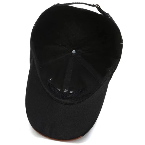 Baseball Cap Cotton With Leather Trim Eagle Embroidery Contrast Stitching Adjustable Sun Hat Outdoor Vintage For Men