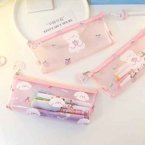 Kawaii Cartoon Transparent PVC Mäppchen Große Kapazität Glitzer Wasserdichte Schreibwarentasche Mädchen Schüler Schule