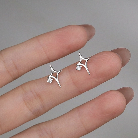 S925 Sterling Silver North Star Stud Earrings For Women Exquisite Zirconia Hollow Star Earrings Luxury Commuting Fashion Jewelry