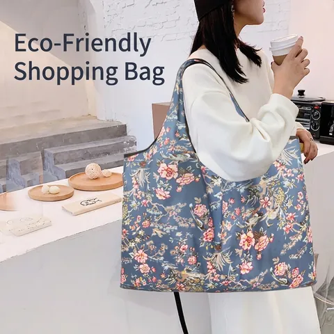 Bolsa De Compras Plegable Floral Impermeable Nylon Gran Capacidad Portátil Bolso Ecológico Mujeres Viajes