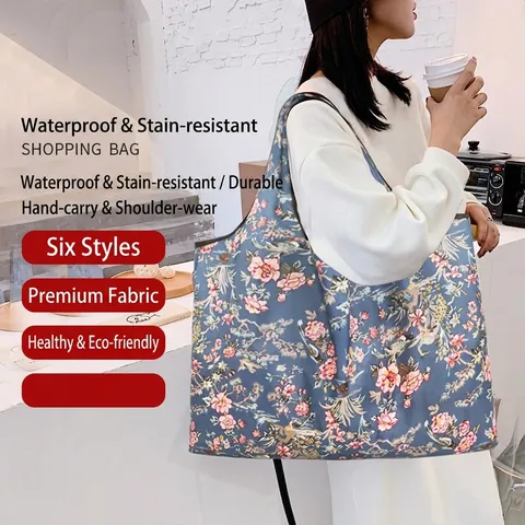 Borsa Per La Spesa Pieghevole Floreale Impermeabile Nylon Grande Capacità Portatile Borsa Ecologica Donne Viaggio