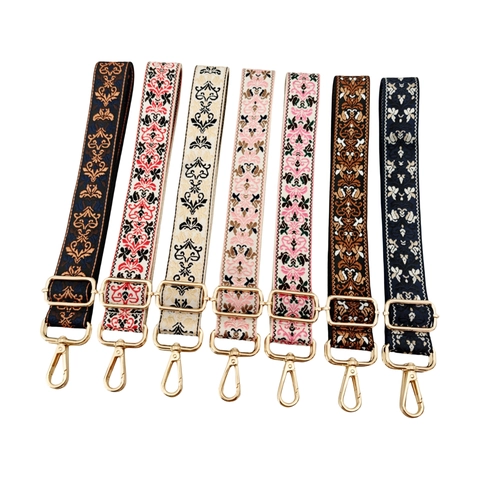Adjustable Wide Shoulder Strap Webbing Ethnic Jacquard Floral Replacement Belt For Crossbody Bag Decorative