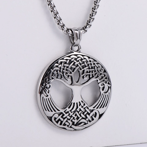 Collana Pendente Albero Della Vita Acciaio Inossidabile Cavo Rotondo Nodo Celtico Gioielli Retro Per Uomini Donne