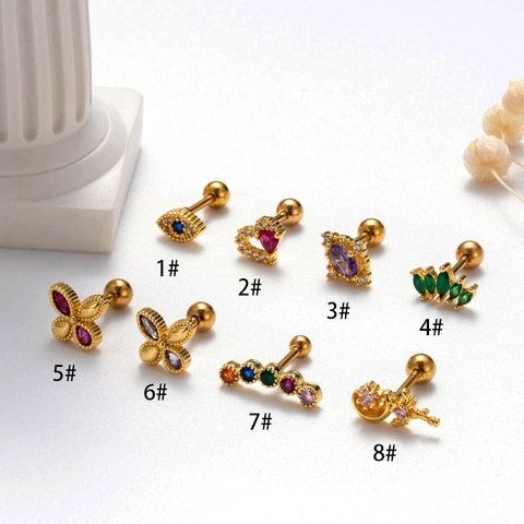 Zircon Knorpel Ohrringe Herz Schmetterling Mond Edelstahl Stab Kupfer Schraubverschluss Stecker Piercing Schmuck Damen