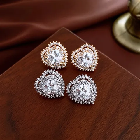 Herzstecker Ohrringe Zirkon Doppel Halo Luxus Stil Für Frauen Mit Silver Earring Post Kupfer Basis Mode Schmuck Elegant