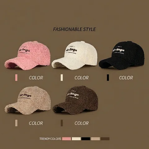 Gorra De Béisbol Con Letras Bordadas Vintage Cálida De Lana De Cordero Invierno Gorro Ajustable Casual Mujeres