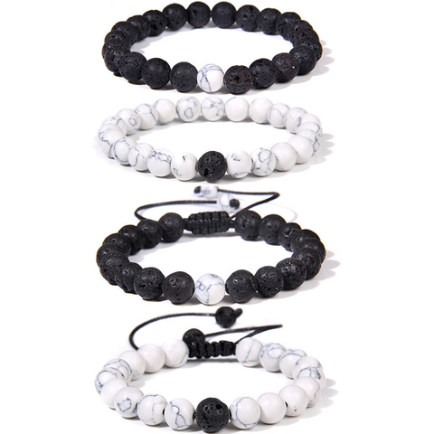 Natural Lava Stone Howlite Beaded Bracelets Magnetic Attraction Adjustable Woven Rope Retro Ethnic Jewelry Unisex