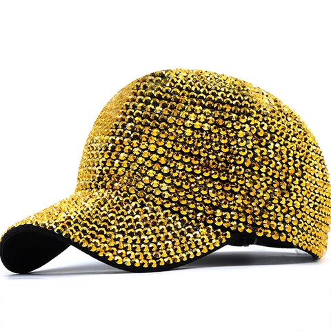 Gorra De Béisbol Brillante Con Diamantes De Imitación Lujo Cristal Completo Bling Brillante Algodón Gorro Sol Ajustable Mujeres Hombres