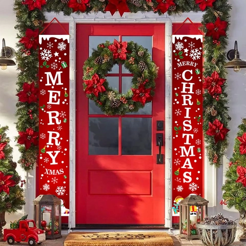 Weihnachtsveranda Banner Merry Christmas Willkommensschild Polyester Stoff Schneemann Weihnachtsmann Outdoor Party Deko