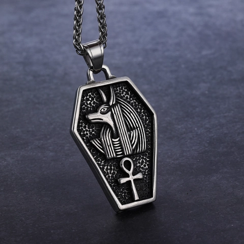 Collar Colgante Anubis Acero Inoxidable Dios Antiguo Egipto Forma Ataúd Vintage Retro Hombres Goth Punk Accesorio