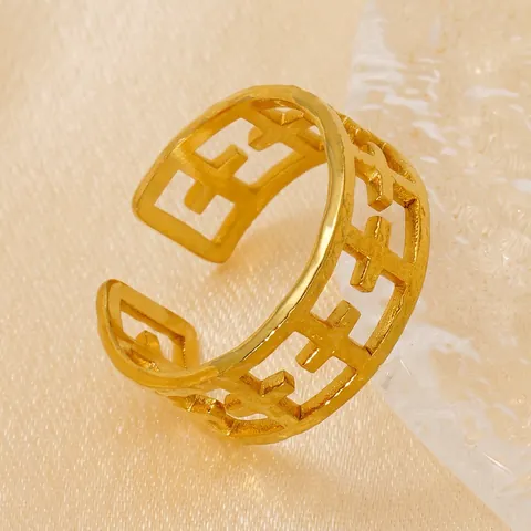 Holle Kruis Verstelbare Ring Roestvrij Staal 18K Verguld Geometrische Brede Band Punk Ins Stijl Sieraden Voor Dames