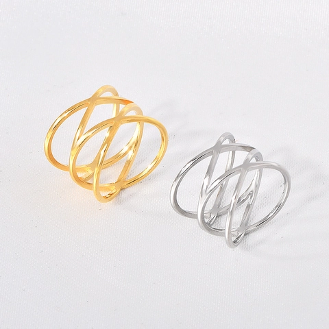 Stainless Steel Double Cross Hollow Ring Geometric Multi-layer Minimalist Chic Polished Aesthetic Jewelry For Women