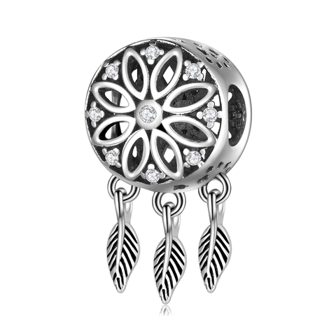 Traumfänger Perle 925 Sterling Silber Charm Feder Anhänger Hohlblume Zirkon Schmuck Zubehör Für Armband