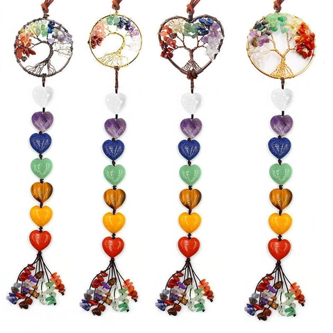 Arbre De Vie Ornement Suspendu Pierres Cristallines Naturelles Chakra Forme Coeur Perles Gland Voiture Maison Déco Boho Spirituel