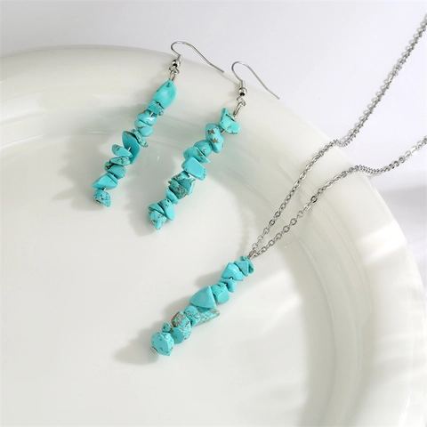 Joyas De Collar Y Pendientes De Grava De Cristal Natural Piedra Irregular Cadena De Acero Inoxidable Bohemio Para Mujer