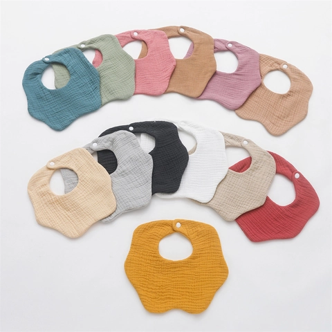 Baby Bibs 6 Layers Thickened Pure Cotton Gauze Muslin 360 Degree Petal Shaped Snap Button Saliva Towel For Toddler