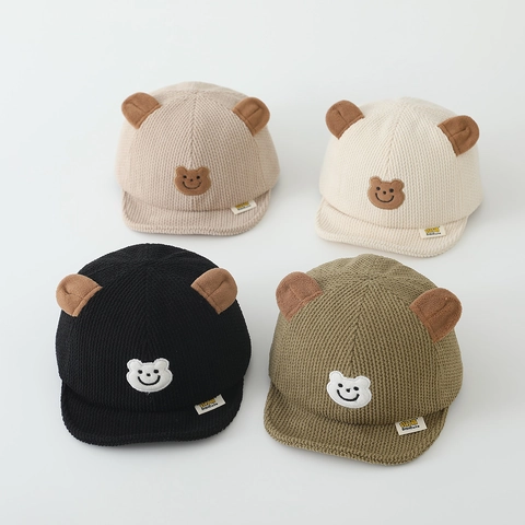 Kinder Cord Baseballkappe Mit Bärenohren Bestickte Weiche Krempe Kleinkind Baby Mütze Winddicht Warm Herbst Winter