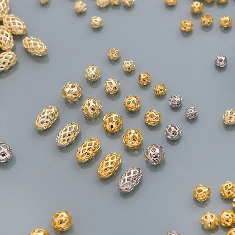 Copper Hollow Spacer Beads Round Oval Gold Plated Metal Loose Beads For DIY Jewelry Making Handcrafted Findings