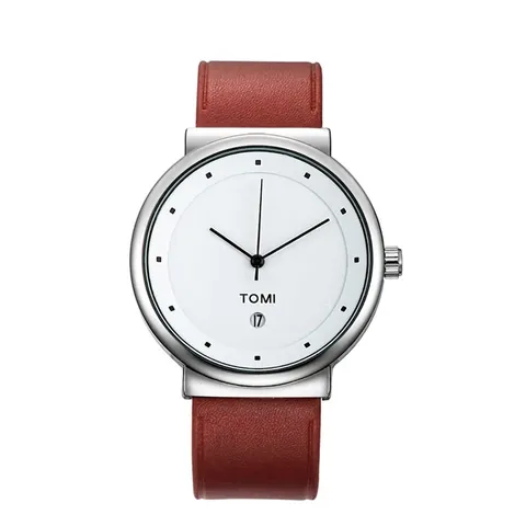 Minimalist Quartz Wristwatch Analog Date Display Leather Strap Alloy Case Casual Fashion Waterproof Watch Unisex