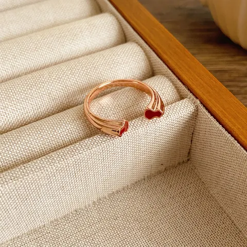 Doppelter Flaschenkürbis Offener Ring Roségold Kupfer Verstellbar Rote Emaille Mode Schmuck Für Damen