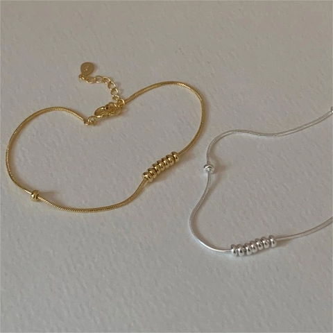 Bracciale Catena Serpente Argento Sterling 925 Perle Geometriche Gioielli Moda Semplici Per Donna Accessorio Elegante