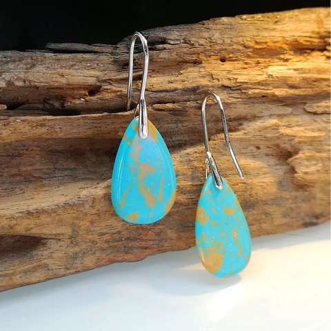 Vintage Bohemian Turquoise Copper Drop Earrings For Women Ethnic Waterdrop Teardrop Natural Stone Electroplated Dangle Earrings
