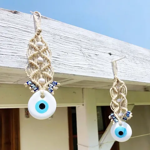 Evil Eye Wall Hanging Ornament Handmade Hemp Rope Glass Beads Bohemian Turkish Nazar Amulet Home Decor