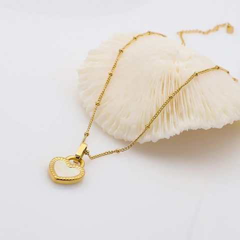 Collana con Pendente a Cuore in Acciaio Inossidabile per Donna Fronte Retro Intarsio di Perle Oro Rosa Catena Gioielli