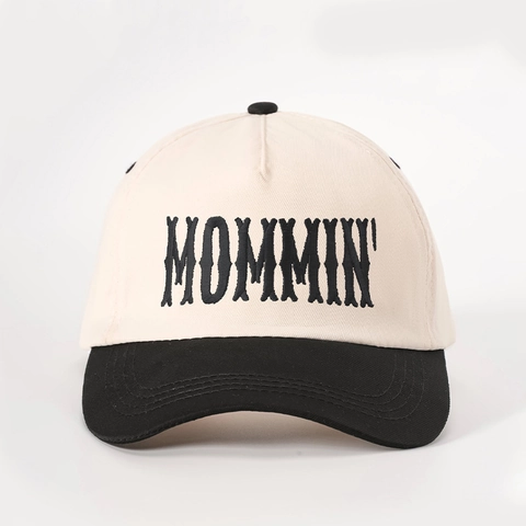 Gorra De Béisbol Bloque De Color Bordado MOMMIN' Poliéster Ajustable Visera Curva Sombrero De Sol Vintage Casual Para Mujeres Y Hombres