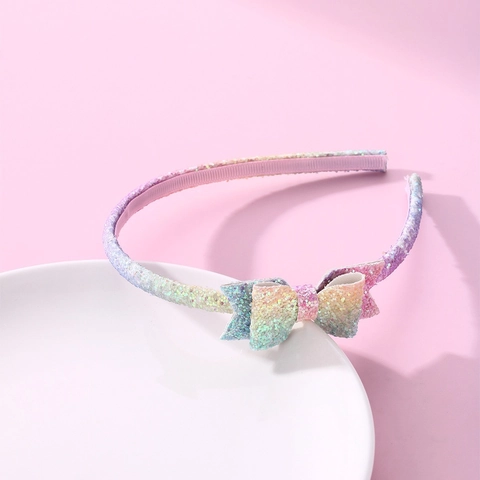 Rainbow Sequin Bow Headband For Girls Sweet Glitter Hairband With Gradient Colors For Kids Party Accessories