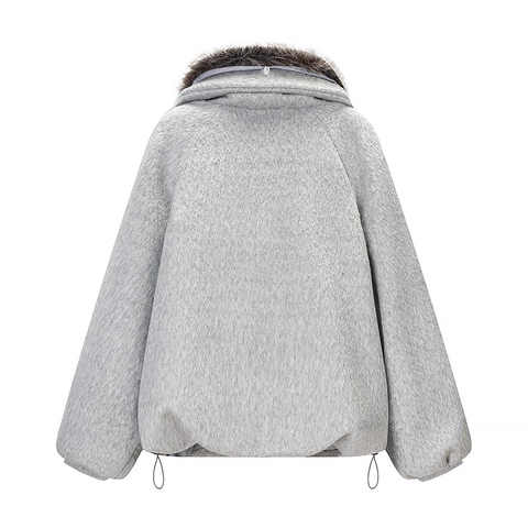 Dames Jas Met Kraag Van Imitatiebont Gewatteerd Casual Ritssluiting Trekkoord Zoom Bovenkleding Voor Herfst Winter