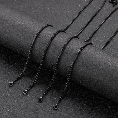 Collier Chaîne De Blé En Acier Inoxydable Noir Pour Hommes Femmes Bijoux Hip Hop Minimalistes Avec Fermoir Mousqueton Maille Spiga