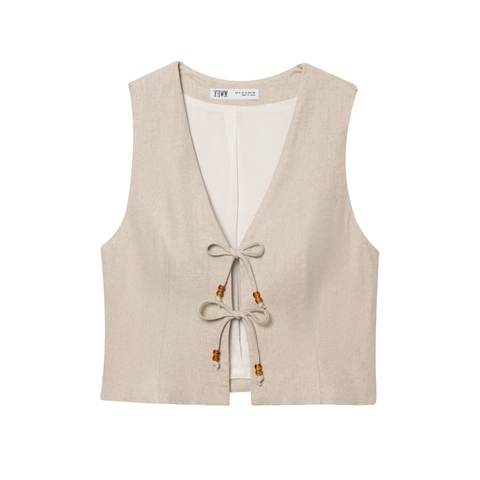 Top Gilet Senza Maniche E Pantaloncini Portafoglio Da Donna Misto Cotone Lino Lacci Con Perline Scollo A V Abiti Estivi Casual Avena