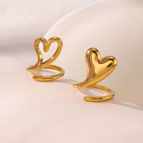 Anelli Aperti a Cuore in Acciaio Inossidabile Placcato Oro 18K Vintage per Donna Uomo Anello a Cuore Pieno e Cavo Regolabile Gioielli