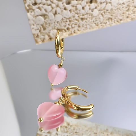 Orecchini A Cerchio Con Ciondolo A Cuore Acciaio Inossidabile Pietra Occhio Di Gatto Stile Retrò Francese Elegante Per Donna
