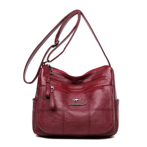 Retro PU Leather Crossbody Bag For Women Multi Zipper Lightweight Textured Soft Shoulder Handbag Daily
